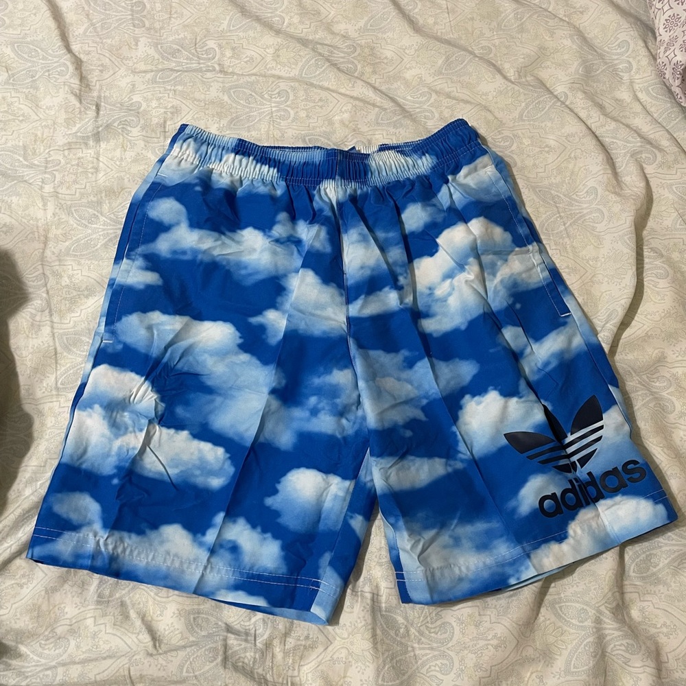 🤝 Adidas Sky Blue Swimming Trunks with Clouds 🤝